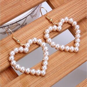 Women's Faux Pearl Heart Drop Earrings